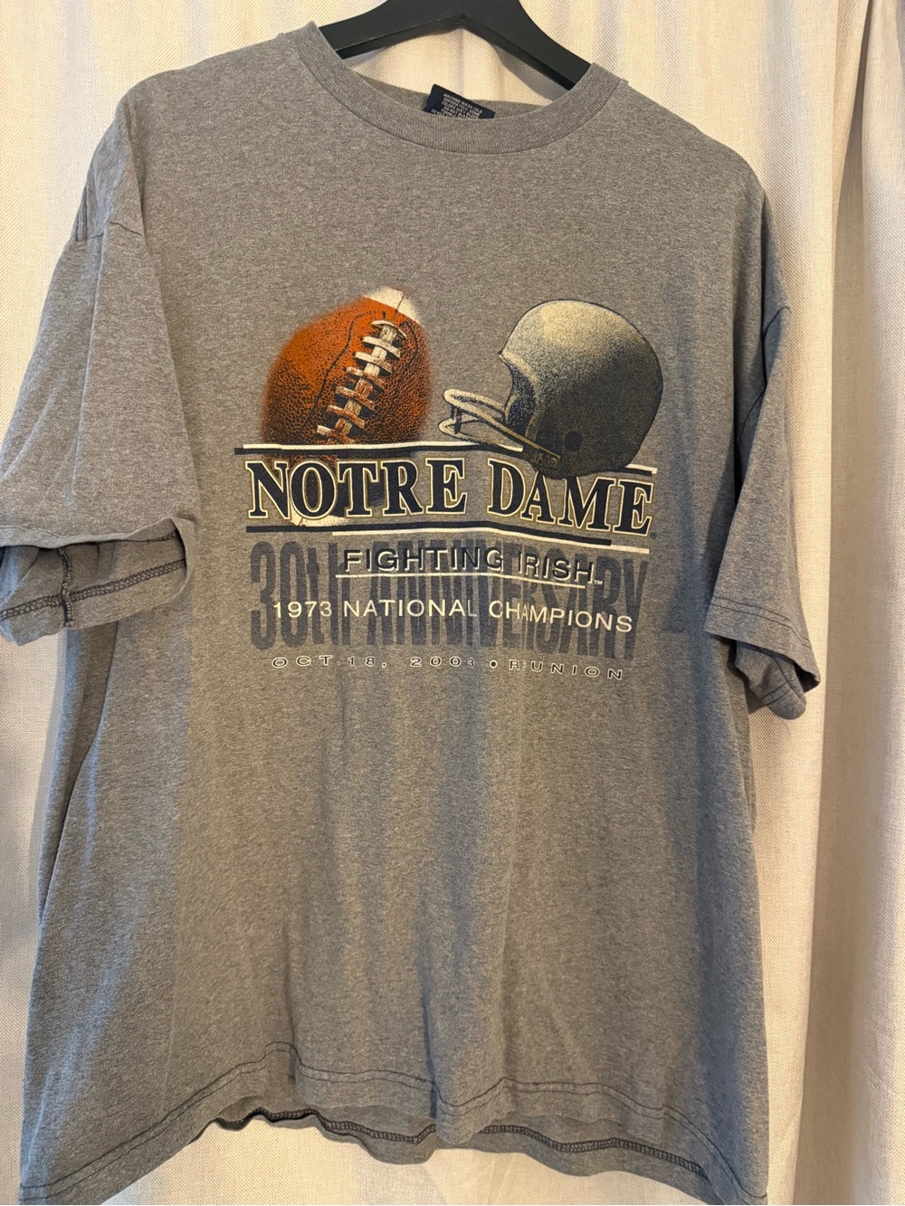 Vintage Notre Dame Fighting Irish 30th Anniversary Reunion T-Shirt XL Gray 2003
